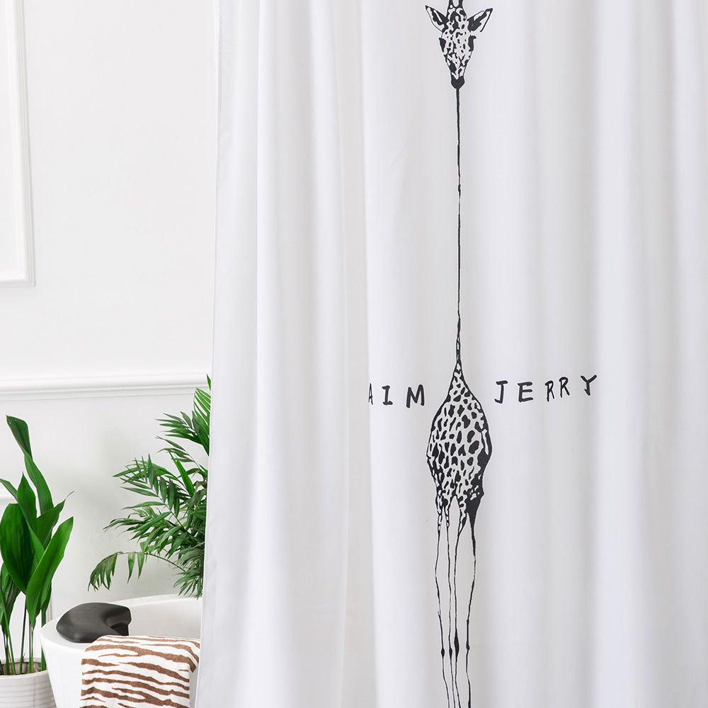 2019 Long Neck Giraffe Shower Curtain Black White Decor Bath