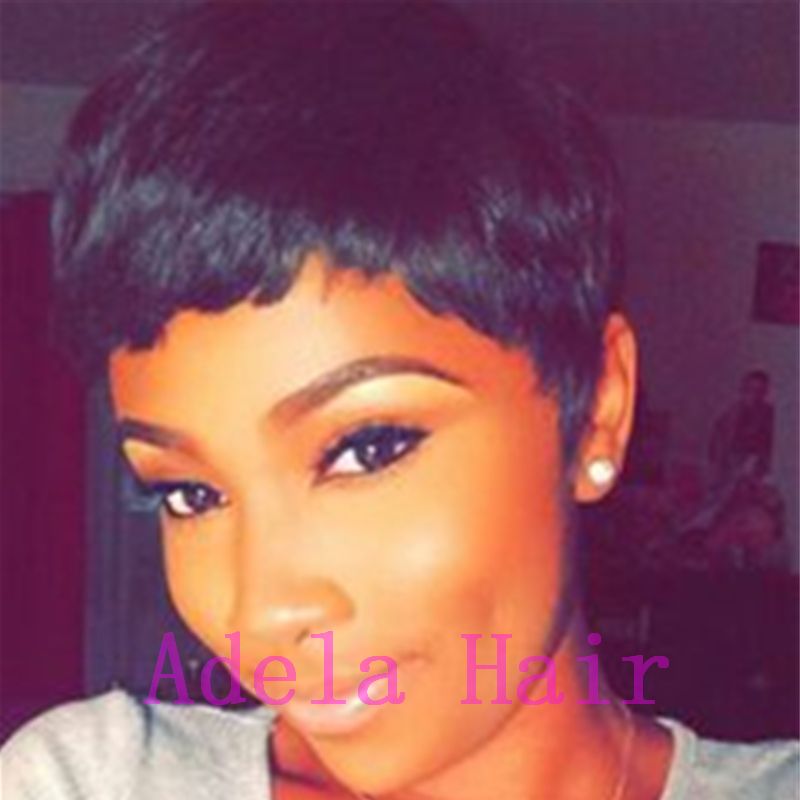 Human Hair Wigs Black African American Boycuts Layered Straight