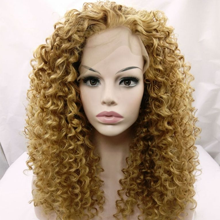 Synthetic Wigs Heat Resistant Honey Blonde Afro Kinky Curly Lace