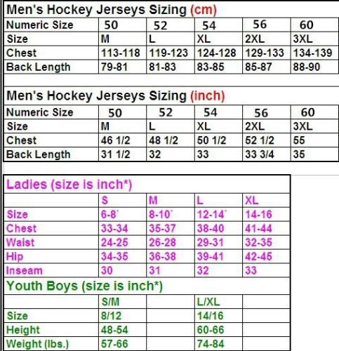 Ice Hockey Jersey Size Chart