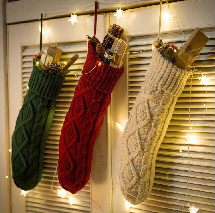 Durable Christmas Stocking Gift Bag Knit Xmas Tree Home Door