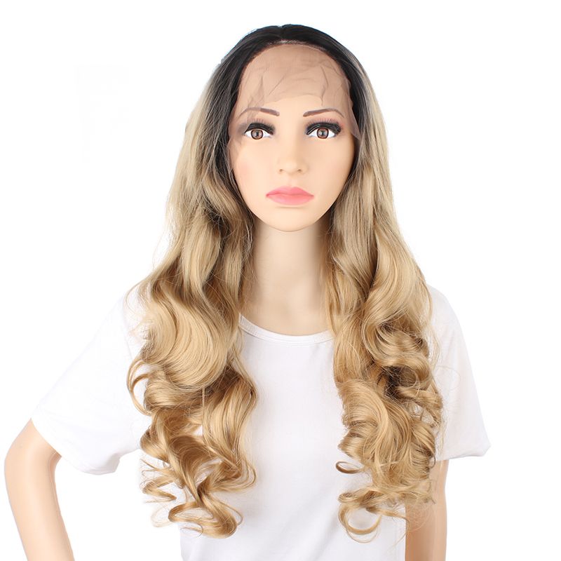 Ombre Blonde Synthetic Wig Front Lace Wig Wavy Honey Blonde Wigs