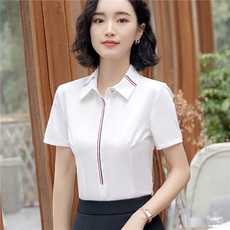 Camisas Para Mujeres Nuevo Estilo Verano Manga Corta Color Puro Chiffon Business Camisas Formales Blusa Para Damas De 18,95 € | DHgate