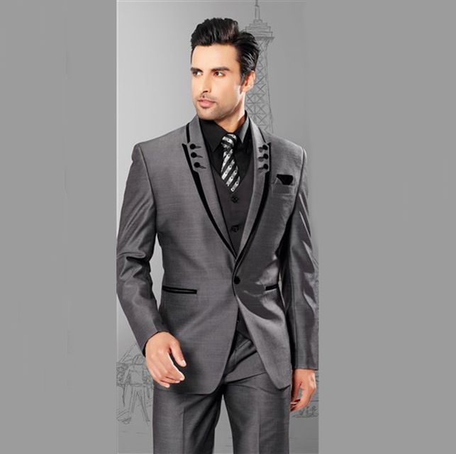 Acquista Abito Da Uomo Grigio Su Misura 1 Bottoni Abito Da Sposa