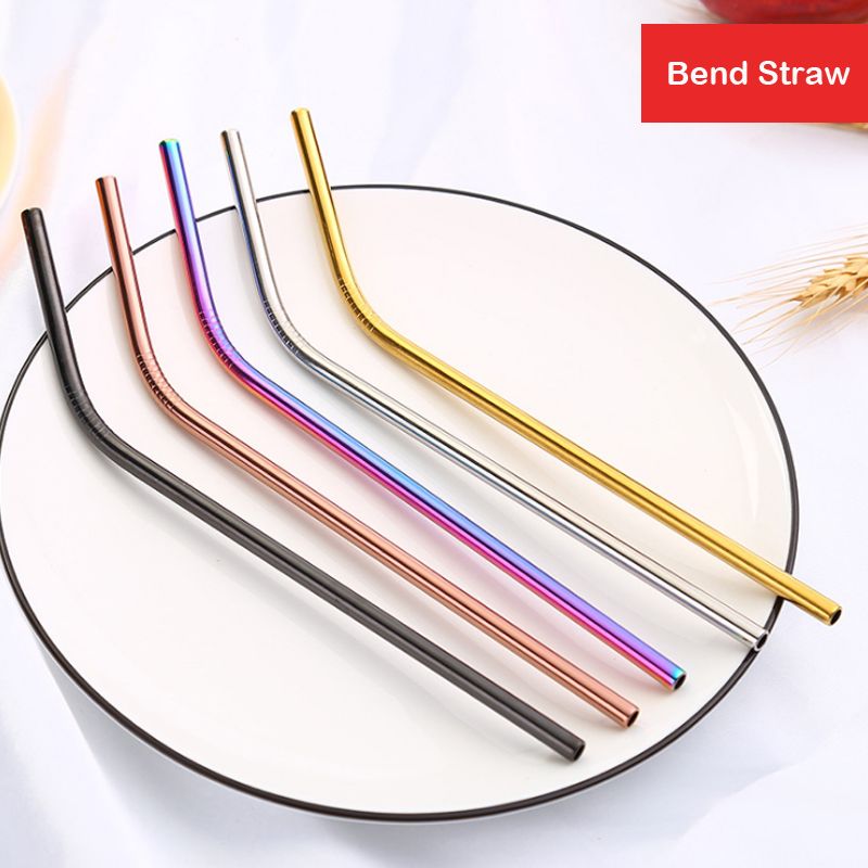8.5 10.5 304 Stainless Steel Drinking Straws Bent And Straight Reusable Straws For Juice Party