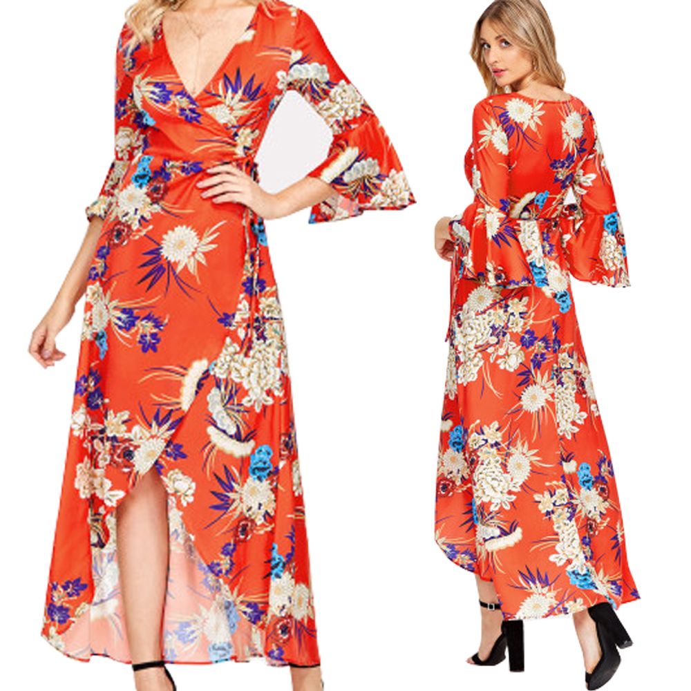deep v neck floral maxi dress