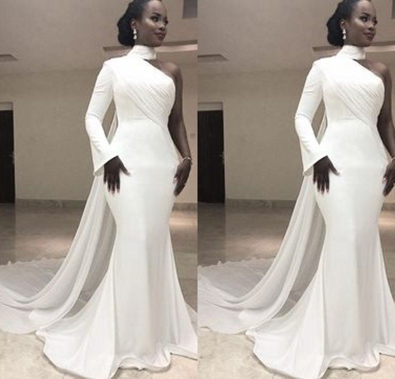White Long Sleeve Evening Gown Flash ...