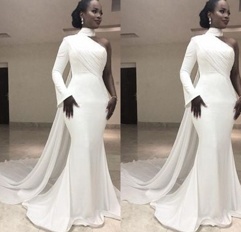 white long sleeve evening dresses