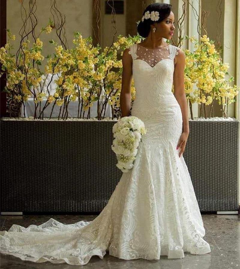 illusion neckline mermaid wedding dress