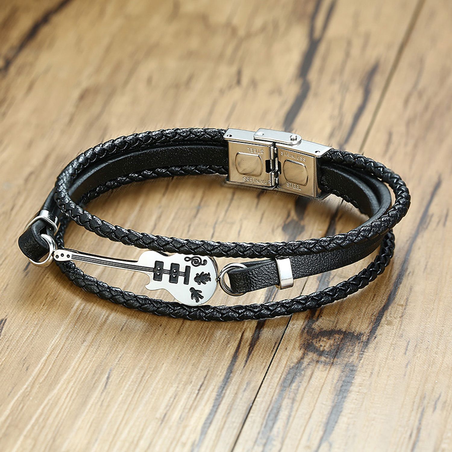 Brazalete De La Amistad Guitarra Pulsera De Cuero 33 .