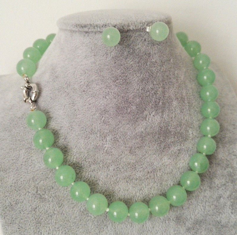 12mm Green Emerald Round Bead Necklace 18" 