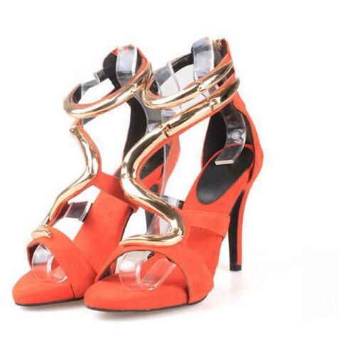 red and gold gladiator sandals