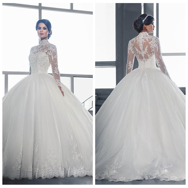 vestidos de novia cuello alto manga larga