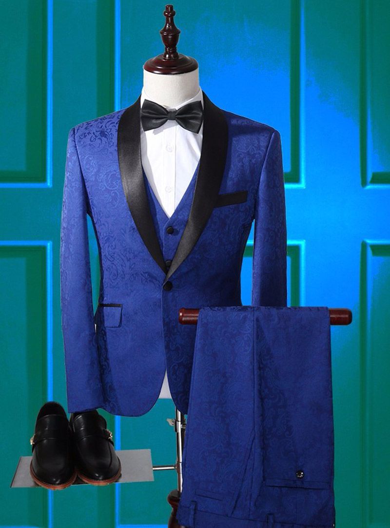 Floral Men Suits For Wedding Groom Tuxedos Shawl Lapel Suit Men Groomsmen Blazer