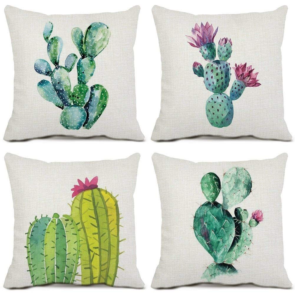 Of 4 Green Plant Throw Pillow Case Decorative Cactus Cushion Covers Square Cotton Linen Outdoor Couch Sofa Home Pillow Covers 18x18 From Dhstore2015 20 1 Dhgate Com