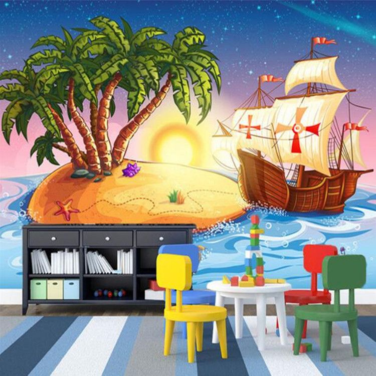 Compre Personalizado 3d Papel De Parede Dos Desenhos Animados Do Navio Pirata Foto Mural Sala De Criancas Jardim De Infancia Adoravel Decoracao Papel De Parede Papel De Parede Infantil De Fumei150716 112 34