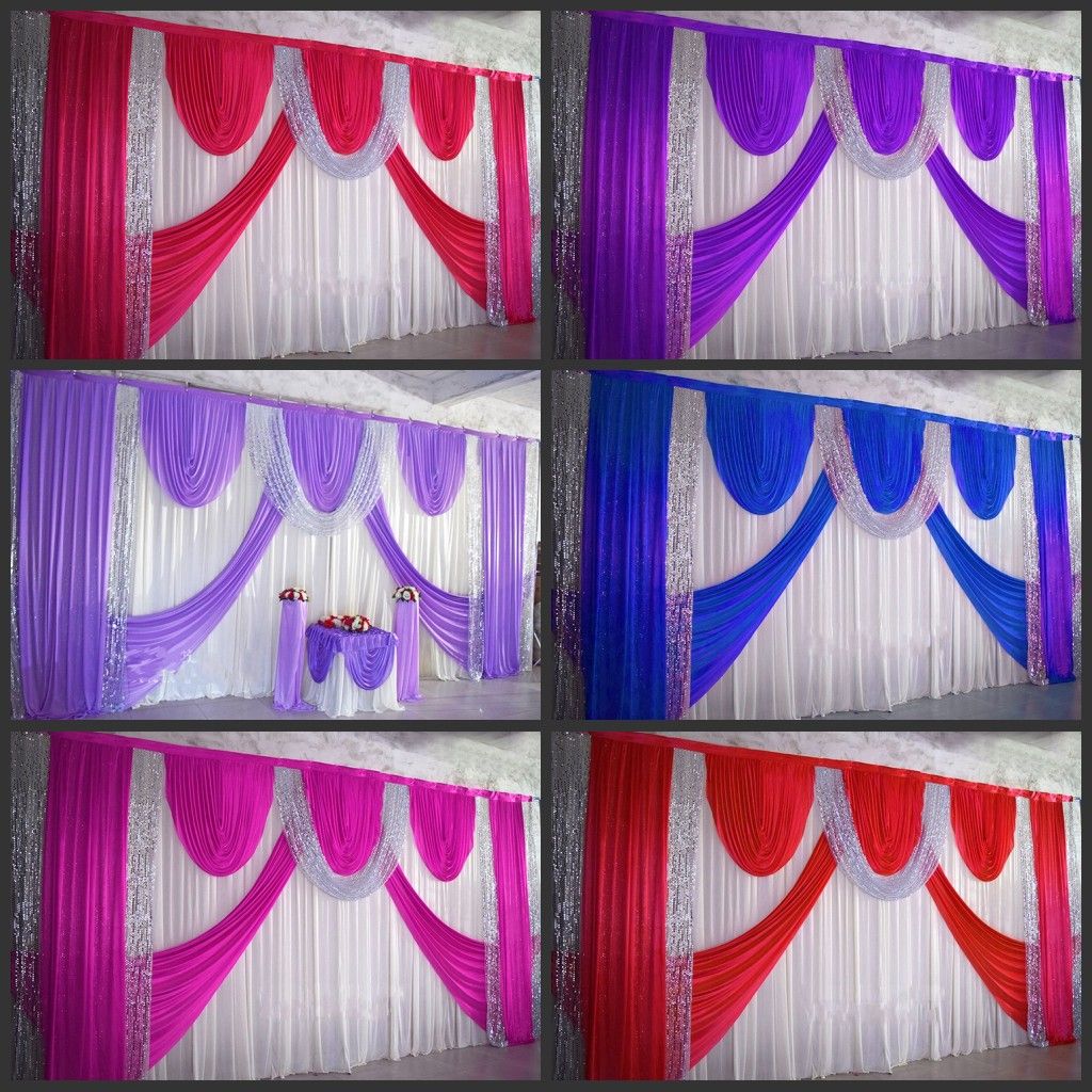 Romantic Ice Silk Wedding Backdrop Curtains Gold Swag Satin Party