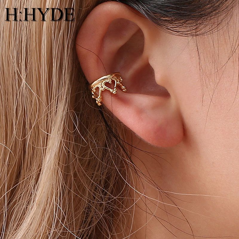 2 Pi/èces Boucles Doreilles Clip Bijoux Vintage Pour Femmes G/éom/étriques Couronne Formes Doreille Cha/îne Doreilles En Argent