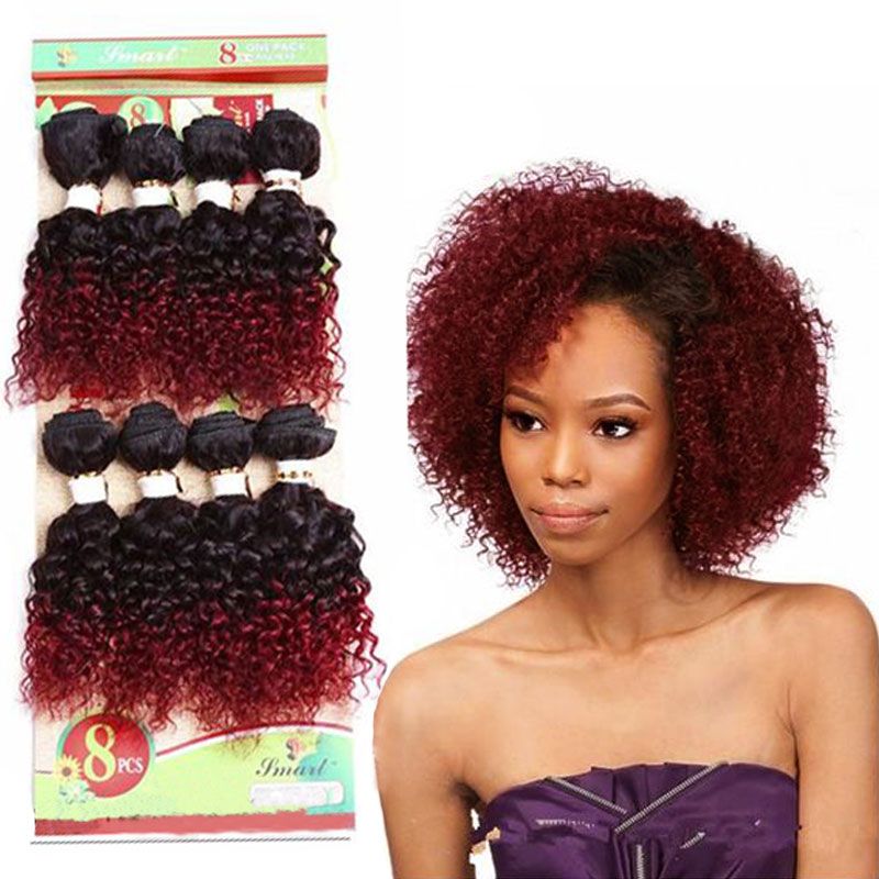 2020 8 Inch Jerry Curl Bundles Sew In Hair Extensions Burgundy
