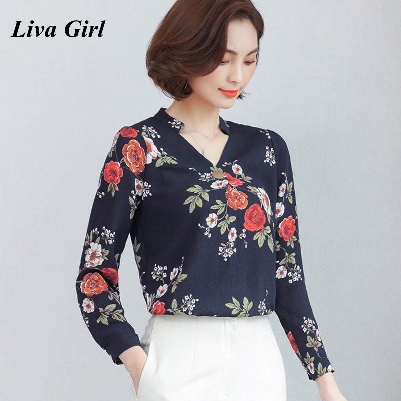 UK Womens V Neck Office Formal Shirt Ladies Floral Print Long Sleeve Blouse Tops