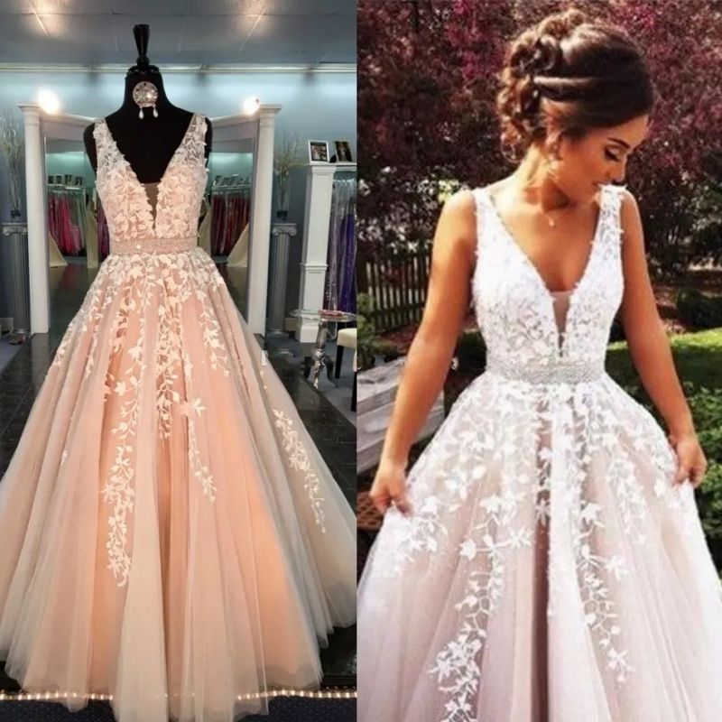 v neck ball gown prom