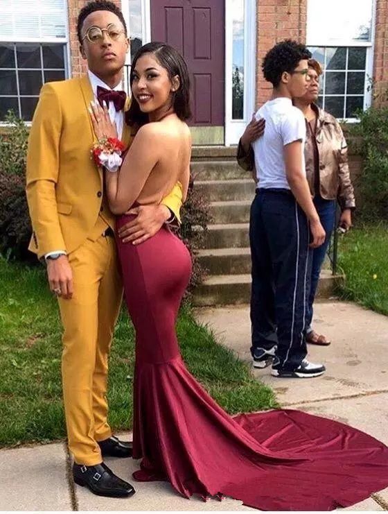 Black Girls Burgundy Mermaid Prom 