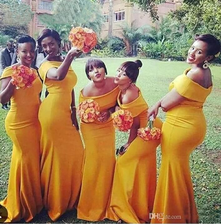 Compra 2019 Sirena Vestidos Largos De Dama De Honor Cuello Beau Nigeria  Amarillo Fruncido Fruncido Tren Tallas Grandes Vestidos Largos De Noche Ve  Vestido De Fiesta De Boda Sencillo Barato | Entrega