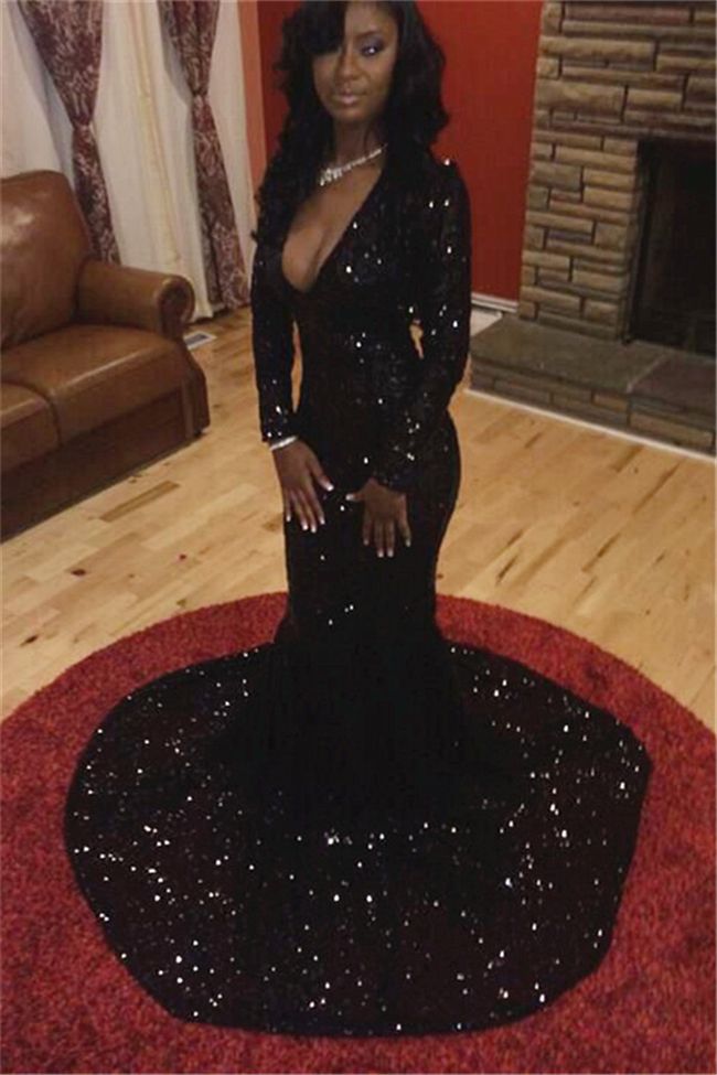 black sequin mermaid prom dress