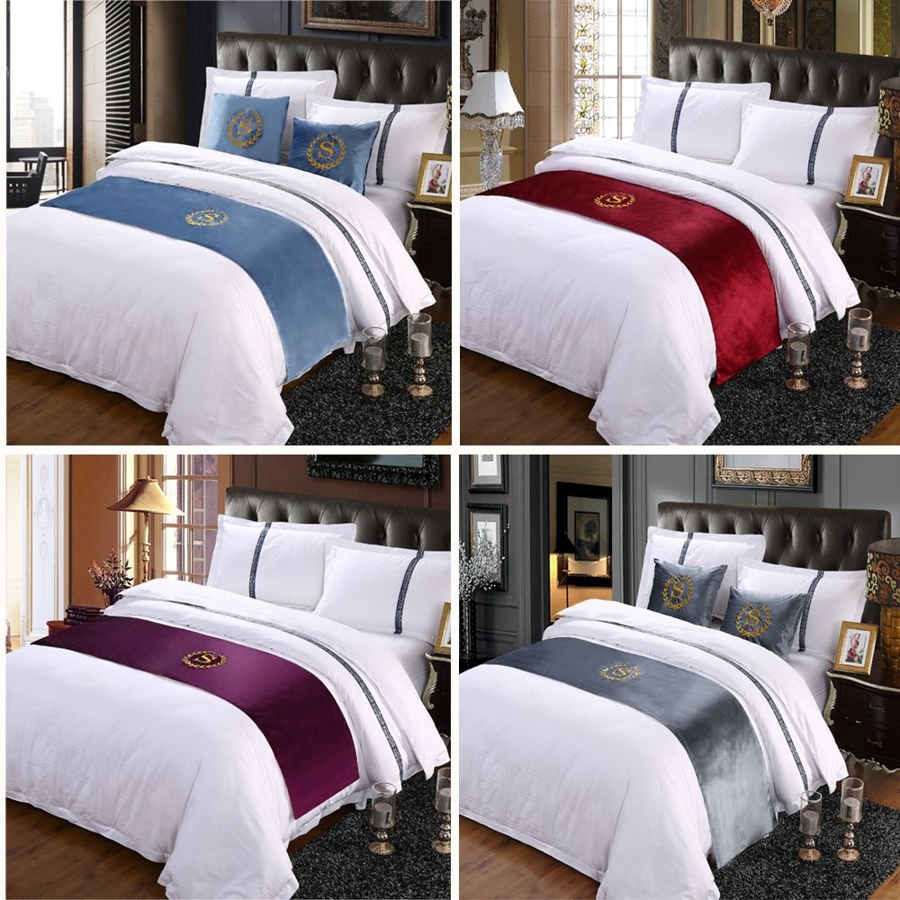 Suede Embroidery S Sign Double Layer Bed Runner Scarf Bedspread