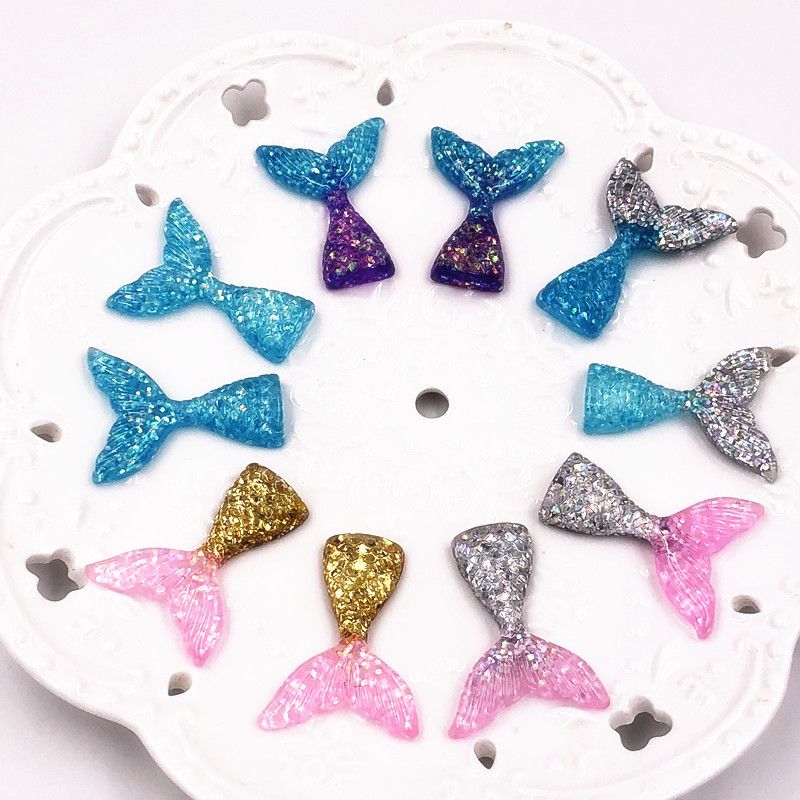 2//10Pcs Cute Mermaid Pattern Key Chain DIY Necklace Pendant Resin Craft Decor