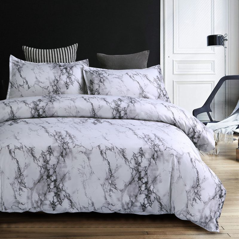 Wongs Bedding Modern Marble Printed Bedding Set Grey Duvet Cover