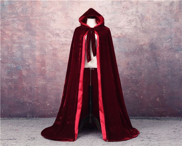 Medieval Velvet Hooded Cloak Wicca Long Robe Halloween Witchcraft Larp Capes US 