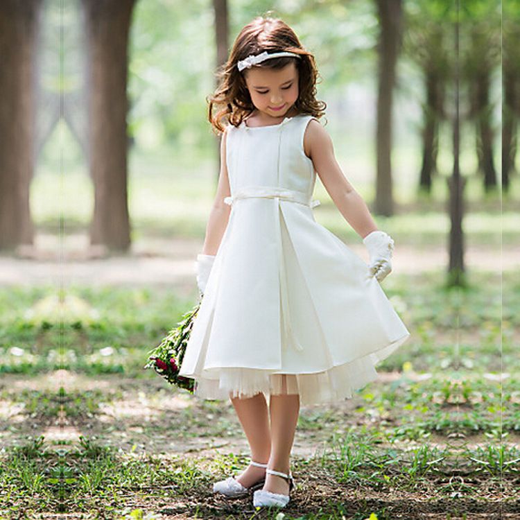 Compra Vestido De Niña De Flores De Satén Marfil Sin Mangas De Té Con  Cinturón Vestido De Primera Comunión De Sandalias Barato | Entrega Rápida Y  Calidad | Es.Dhgate