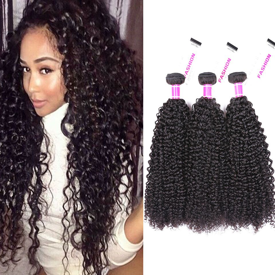 Wet Wavy Kinky Curly Brazilian Human Hair Weave 3 Bundles