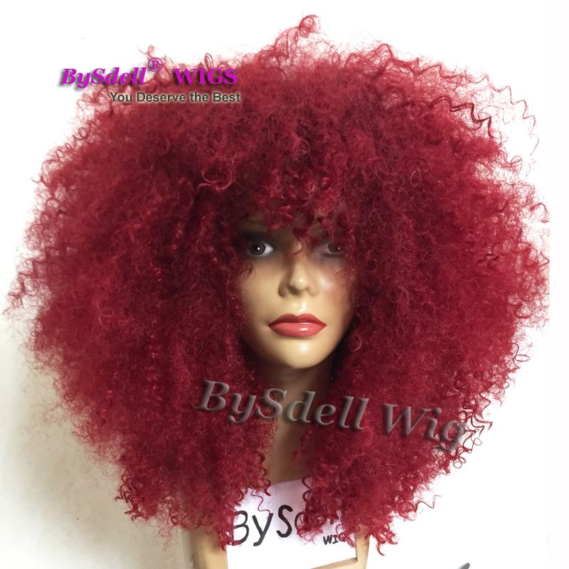 Sexy Lady Short Afro Kinky Curly Hair Wig With Fluffy Bangs