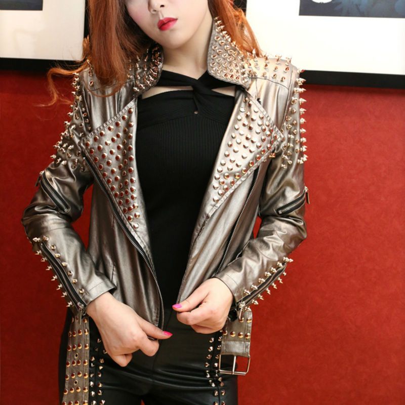 Erdaoben Women Punk Rivet Studded Epaulet Motorcycle Spiked Faux Leather Jacket Plus Size Black Jackets Co25 Sports Track From