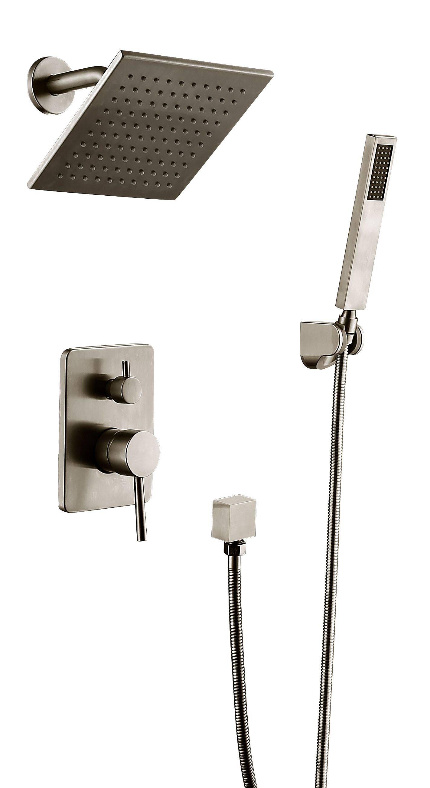 Acheter Systeme De Robinet De Douche Pommeau De Douche A Effet De Pluie Melange En Laiton De 8 Pouces Pluie De Douche A Main Avec Ensemble Combo Haute Pression Nickel Fixe