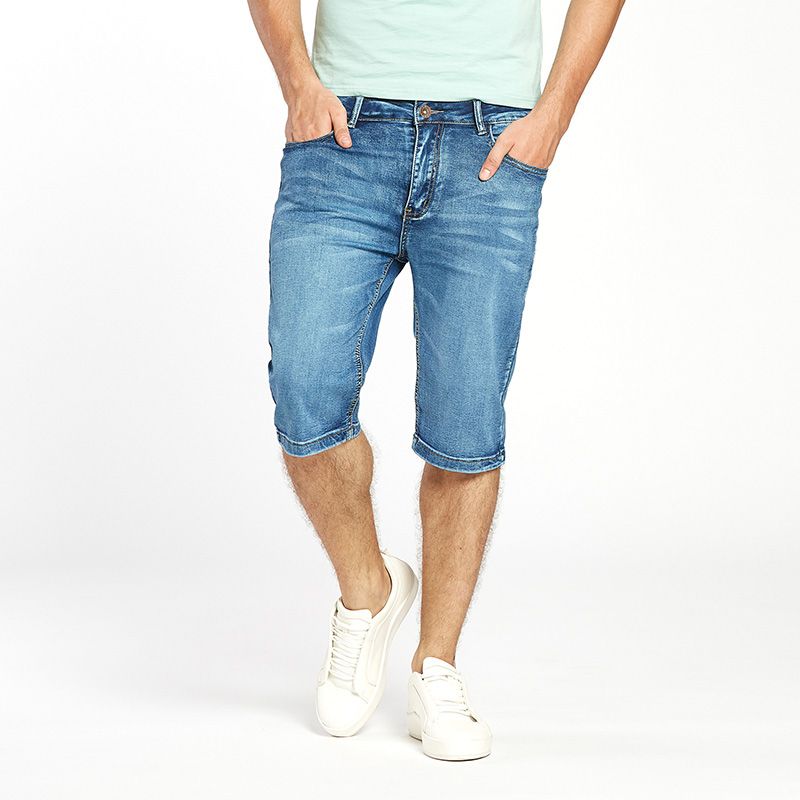 mens elastic waist jean shorts