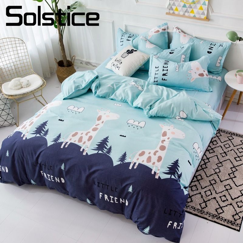 Solstice Home Textile Giraffe Blue Cartoon Duvet Cover Pillowcase