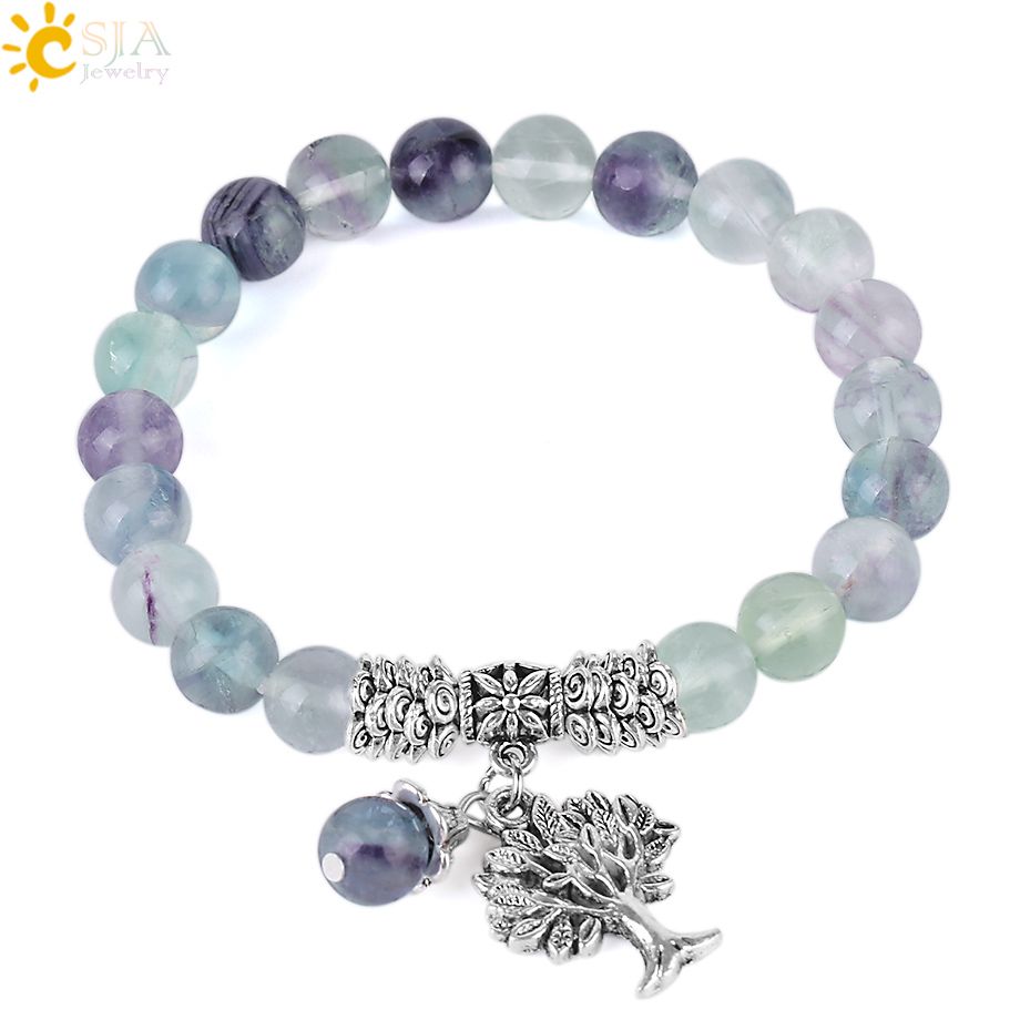 Armband Fluorit 4mm Schmuck Edelstein 8,5 cm Edelsteinperlen elastisch