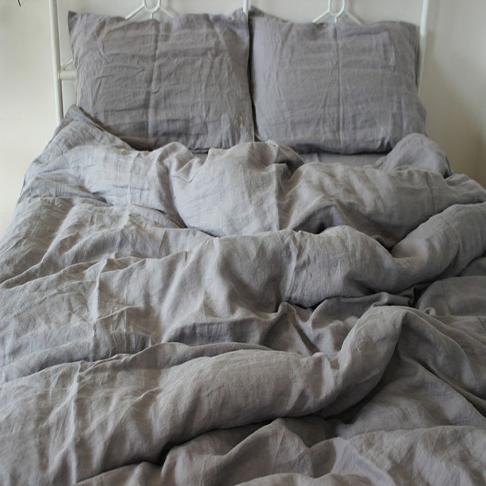Washed Gray Natural Linen Bedding Set King Size Duvet Cover