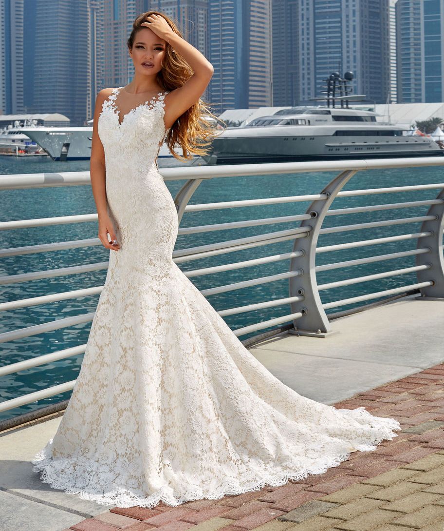 Acheter Moderne Berta 2019 Robes De Mariée Sirène Dentelle Robe De Mariée Trompette Sans Manches Plage Robes De Mariée Robes Retour Voir à Travers De