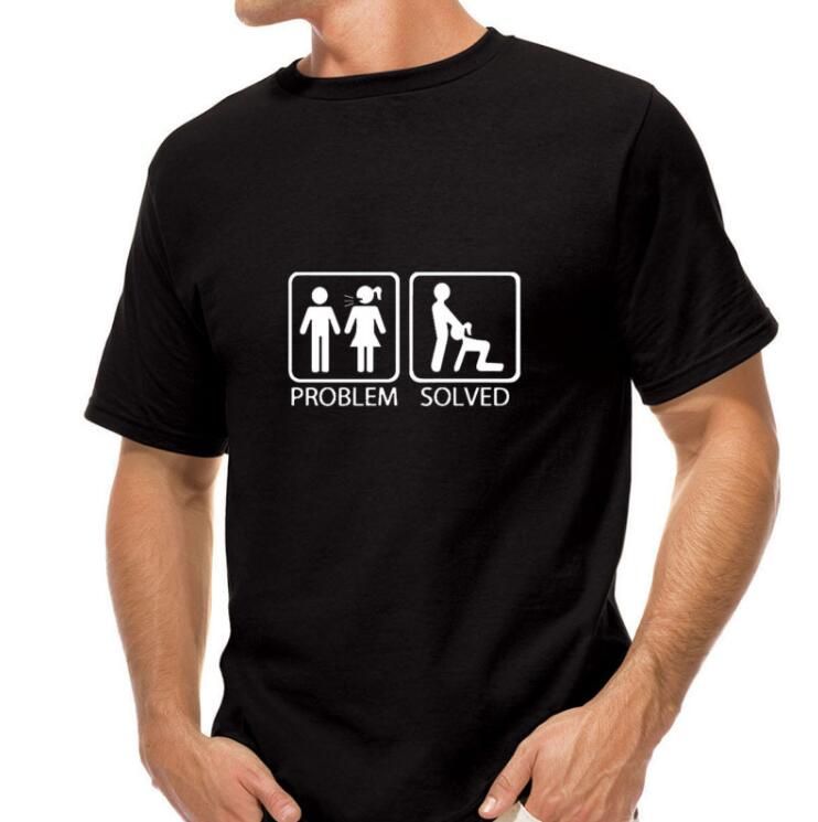 New PROBLEM SOLVED T Shirts Men Cotton Short Sleeve Funny Print Man T-Shirt  Free Shipping Mens tshirt Tops