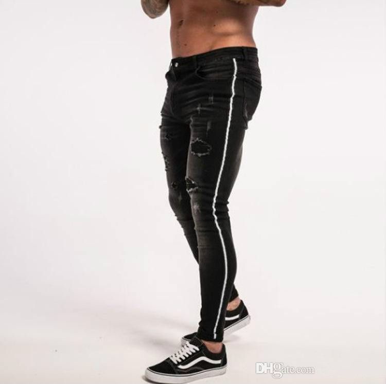 Acquistare Pantaloni Dritti Stretti In Jeans Neri Con Buco Alla Caviglia,  Stile Hip Hop Streetwear Pantaloni Casual In Denim Con Vestibilità Slim,  Taglia 38 34 Economico | Consegna Veloce E Qualità | It.Dhgate