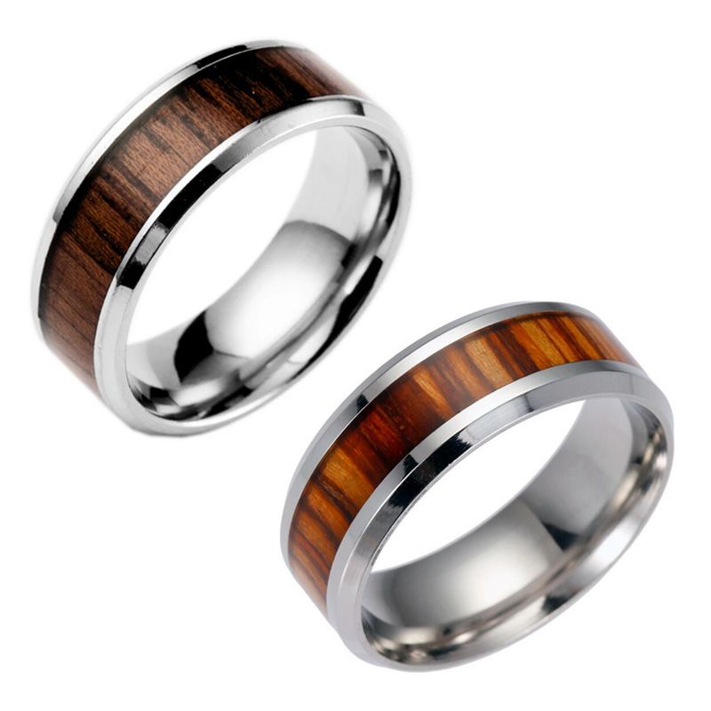 Compra Anillos De Banda De Color De Madera Anillos De Madera De Acero  Inoxidable De Moda Para Hombres Mujeres Anillo De Acero Creativo Tamaño De  EE. UU. 6 13 Barato | Entrega
