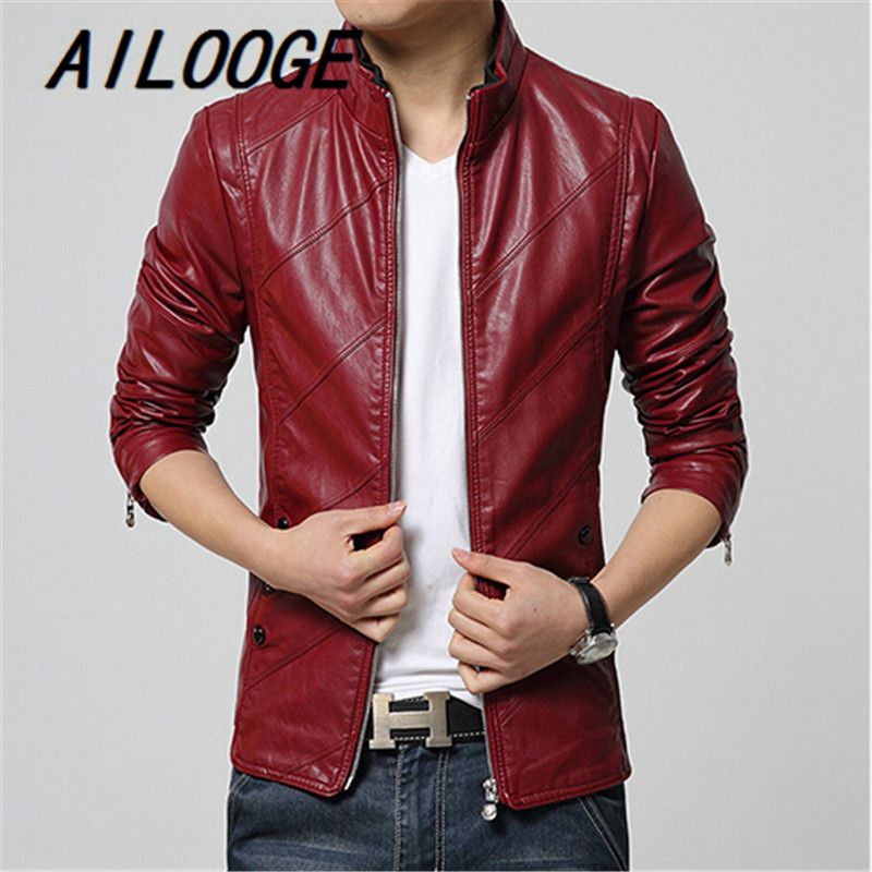 jaqueta vermelha de couro masculina