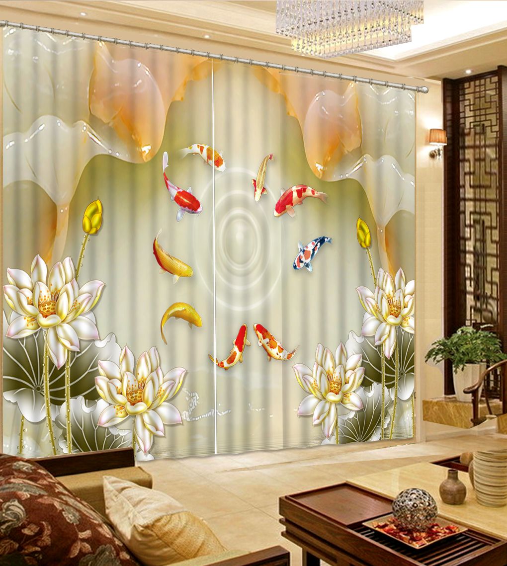 2019 Luxury Window Curtain Living Room Fish And Flowers Photo