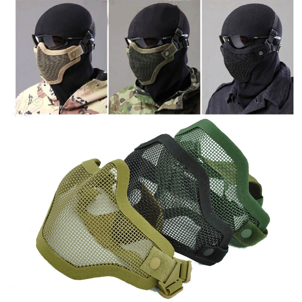 Black Strike Metal Mesh Half Face Ear Protection Mask Airsoft CS Paintball 