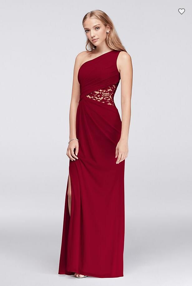 one shoulder mesh dress with lace inset