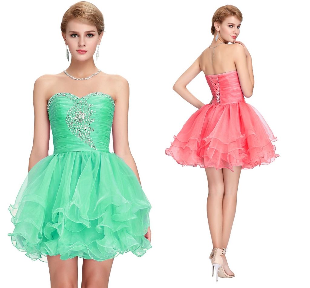 Cute Back To School Short Prom Dresses 2019 Sequins Homecoming Ball Gowns Puffy Dancing Party Dresses Black Green Pink Purple DH1363 Long Lace Prom